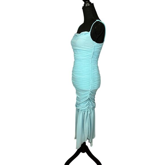 Majorelle Blue Ruched Midi Slip Dress SMALL Mesh Ballerina Bodycon $178 Boho NEW - Picture 5 of 7